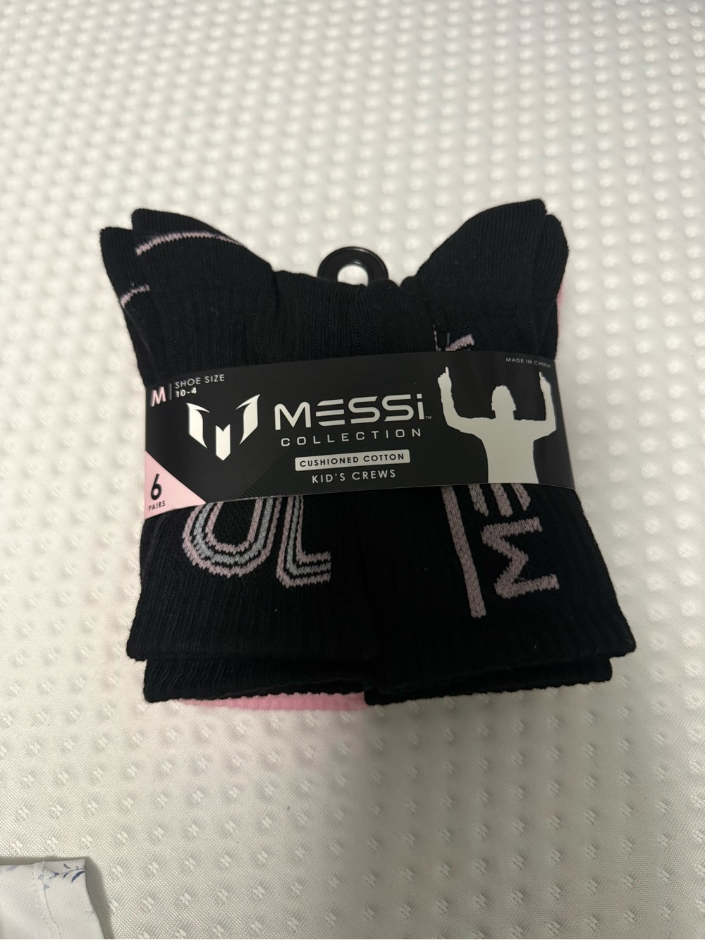 Messi Kids' Black & Pink Crew Socks - 6 Pack